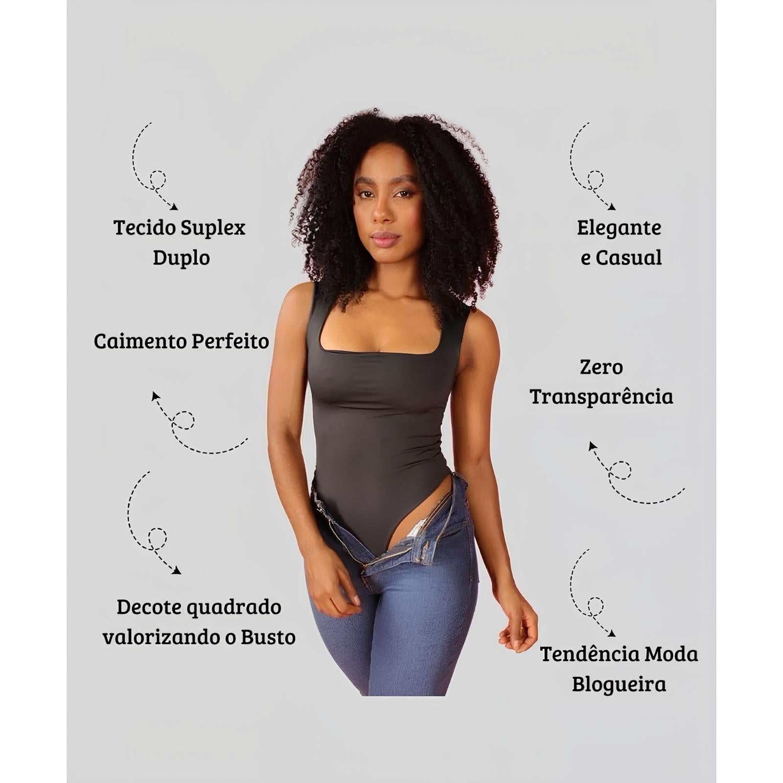 Body Amavi | Body Feminino Suplex Regata com Decote Quadrado