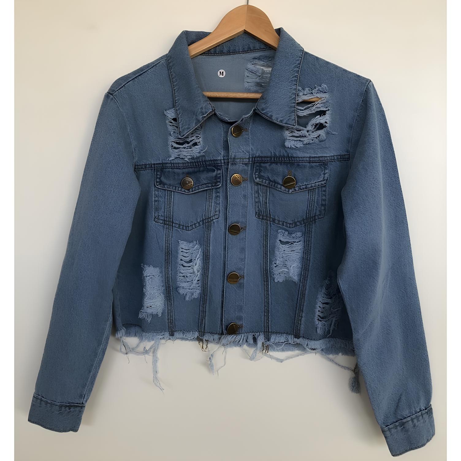Jaqueta Jeans Cropped Feminina Destroyed – Estilo Moderno e Sofisticado