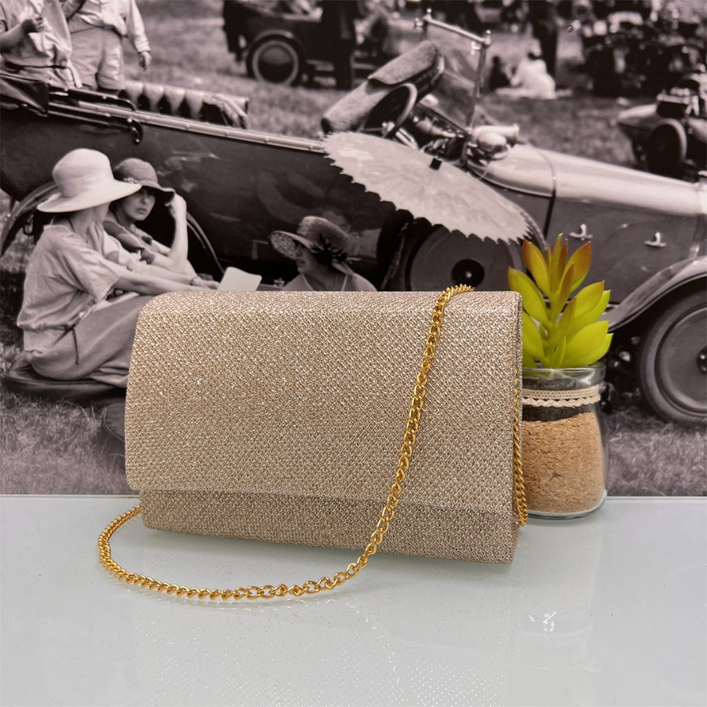 Bolsa de Festa Beloria – Luxo Glitter Listrada, Baguette Quadrada com Alça Corrente