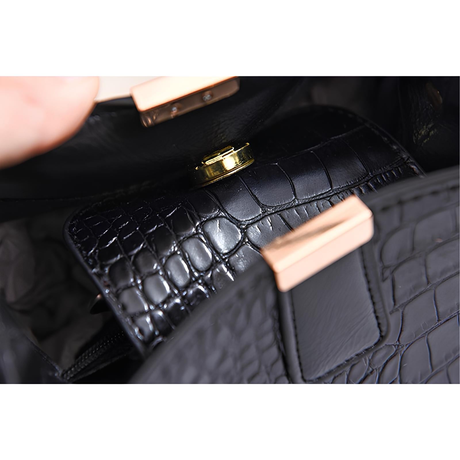 Bolsa Bucket Feminina de Couro Croco | Bolsa de Ombro e Crossbody Elegante