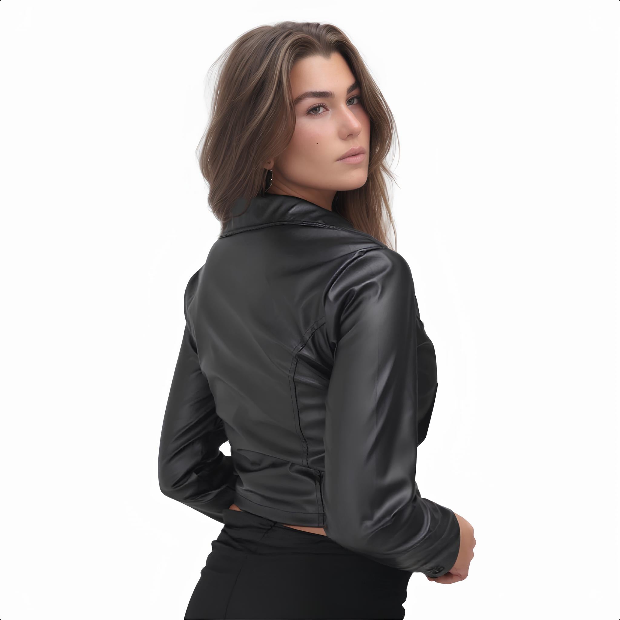 Jaqueta Feminina Couro Vegano Premium – Modelo Biker Atemporal