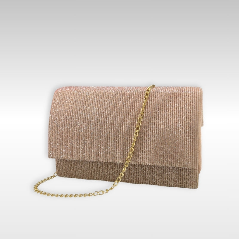 Bolsa de Festa Beloria – Luxo Glitter Listrada, Baguette Quadrada com Alça Corrente