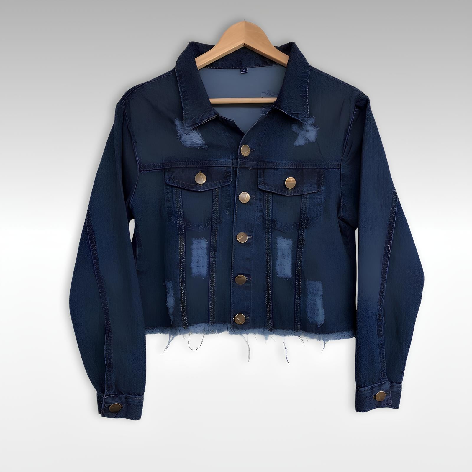 Jaqueta Jeans Cropped Feminina Destroyed – Estilo Moderno e Sofisticado
